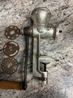 Vintage Keystone No  10 Meat Grinder W 3 Plates Countertop Clamp Hand Crank Tool
