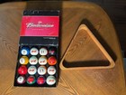 Vtg Budweiser Special Label Aramith Elephant Balls With Wood Triangle Ball Rack