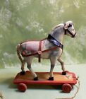 Antique Germany 10  Platform Horse On Wheels - Mache  Wood Legs  German  Putz