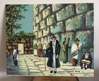 Vintage Oil Painting Of Jewish Rabbis At The Western Wall In Jerusalem   Judaic