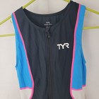 Tyr Womens Triathlon Skinsuit Skin Tri Suit Sz L Black Blue Zip Front Padded