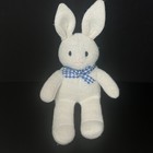 Vintage Dakin White Bunny Rabbit Plush Knit Stuffed Animal Blue Gingham Bow 1990