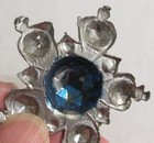 Antique Xmas Tin lead Reflector Ornament Candle Counterweight Blue Silver Flower