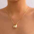 Gold Plated Teardrop Hoops Pendant Necklace Earring Set Dome Jewelry Women