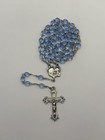 Vintage Sterling Silver Chapel Rosary Blue Glass Beads Crucifix Mary Medal 22   