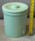 Vintage Ceramic Jadeite Green Glazed Small 4 5  Covered Storage Jar Canister