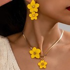 Yellow Women s Fashion Elegant Flower Pendant Necklace Earring Set Alloy
