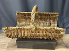 Large Vtg Wicker Firewood Harvest Gathering Basket Farmhouse 23 x13 x14 
