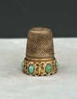 Antique 800 Silver Thimble With Turquoise Cabochons Gold Wash