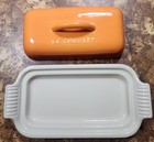 Le Creuset Heritage Covered Butter Dish With Handles Stoneware Nwob Flame Orange