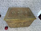 Antique Brass Firewood Coal Box Trunk Repousse Relief Ships Nautical Marine