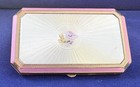 Art Deco Guilloch   Enamel Powder Make-up Compact - Pink  Yellow  Floral