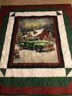 New Handmade Christmas Green Truck Barn Snow Trees Lap Throw Quilt 69 X 61 Inch