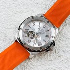 Bulova Marine Star 98a226 Automatic Men s Watch Silver Dial Orange Rubber Strap