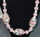 Vintage Lucite Necklace Set Faux Rose Quartz   Agate Pink Pastel Art Glass Beads