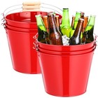 6 Pcs Large Metal Bucket Beer Bucket Galvanized Steel Pail 9 X 7 X 7 Inch Red
