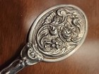 Antique Art Nouveau Mini Hand Mirror  Silverplate Beveled Glass Floral Design 