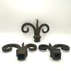 Antique Cast Iron Fleur De Lis Flames Curtain Rod Fence Gate Finials Lot Of 3