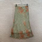 90s Y2k Vintage Mesh Midi Skirt Xs Small Sage Green Floral Boho Fairy Grunge