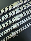 Miami Cuban Link Chain Necklace   Bracelet Real 925 Silver 6-20mm Black Rhodium0