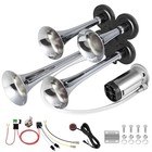 Truck Air Horn 4 Trumpet Train Horns Silver 4-trumpet With Air Compressor 12v