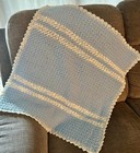Hand Crochet New Baby Blanket Blue Multi Stripes Stroller Blanket Car Seat Cover
