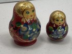 Vintage Russian Nesting Dolls Set Of 2 Hand Painted Red Floral