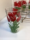 Rare  8 Vintage Glasses With Tulips On Them And Round Stand  No Chips