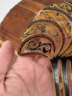 Vintage Early Art Deco Amber Celluloid Fan Hair Comb W Red Rhinestones