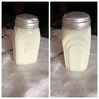 Vtg Mckee Roman Arch Uranium Glass Salt Shaker Red On Custard  4 1 2 