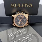 Men s Bulova Marine Star 98b104 Rose Gold Black Dial Silicone Strap Quartz Watch