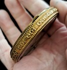 Antique Loose Powder Large Compact Peach Guilloche Enamel Mirror Vintage Screen