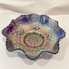 Fenton Cherry Chain Amethyst Carnival Glass Centerpiece Bowl Ruffled C 1910s