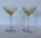 A Pair Of Fostoria June Topaz Yellow Glassware Low Champagne sherbet Glasses 5   