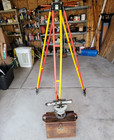 Mcm Industrial Antique K e Surveyor Transit Set W  Wood Tripod Case   Rod     Comp