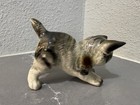 Vintage Cat kitten Figurine Gray   White Hand Painted Blue Eyes 4    Japan