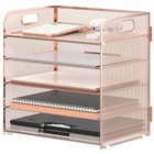  5 Trays Paper Organizer Letter Tray With Handle-mesh Desk File 1 Rose Gold