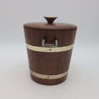Vtg Ice Bucket Walnut Mcm Vermillion With Plastic Lining Inside