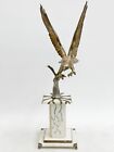 Spanish Gilt Solid Silver Hawk Sculpture On Marble Base Circa 1940
