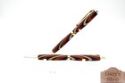 Multi-colored Laminated Wood-gold Ballpoint Pen And Pencil Set   Pu Leather Case