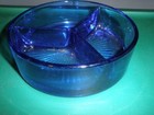 Vintage French Cobalt Blue Glass Divided Dish Bowl Beautiful Design