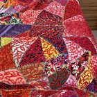 Antique Hand Stitched   Tied Crazy Quilt Embroidery Distressed Vintage Art 76x92