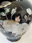 Korean Mother Of Pearl Detailed Inlaid Black Lacquered Vase 10  Tall Vtg