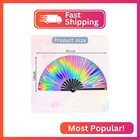 Dmjuncong 1pcs Large Folding Hand Rave Fan clack Handheld Fan holographic Laser 