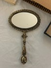 Vintage Vanity Mirror Ornate French  Gold Tone Metal Double Sided Handheld B136