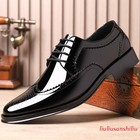 Men s Lace Up Faux Leather Wing Tip Pointy Toe Brogue Business Dress Shoes Hot