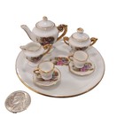 Vintage 1950 s Porcelain Miniature Tea Set Two Cups Motif Asian Ladies Japan