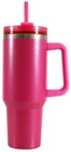 40 Oz Stainless Steel Tumbler With Straw And Handle  Pink Hammertone