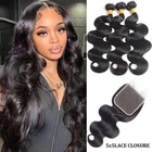 Body Wave Human Hair Bundles With 5x5 Lace Closure Remy Human Hair Extensions