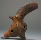 Vintage Clay Toucan Ocarina Whistle     Folk Art Bird Flute 